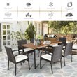 Pemberly Row 7-Pc Rattan and Steel Patio Dining Set with Umbrella Hole in Brown