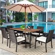Pemberly Row 7-Pc Rattan and Steel Patio Dining Set with Umbrella Hole in Brown