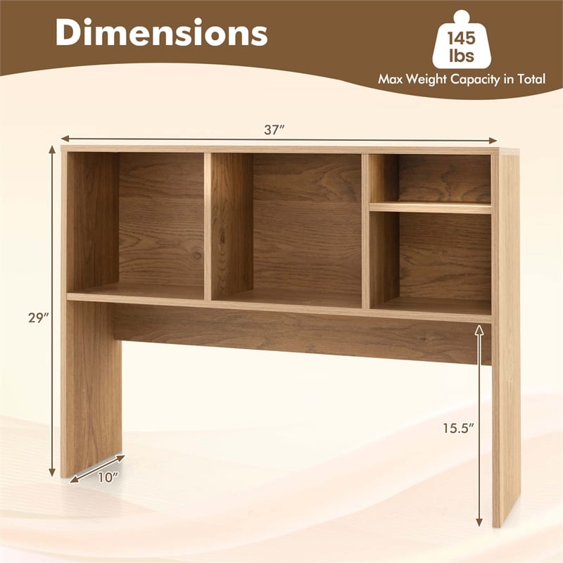Pemberly Row Computer Desktop Bookcase Countertop Storage Bookshelf in Natural