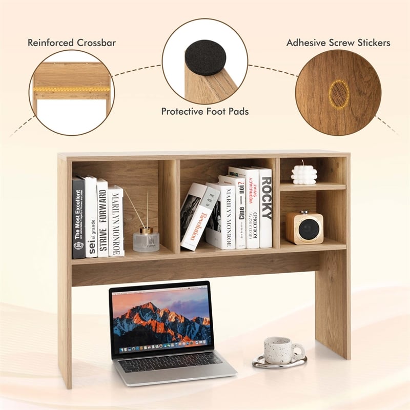Pemberly Row Computer Desktop Bookcase Countertop Storage Bookshelf in Natural
