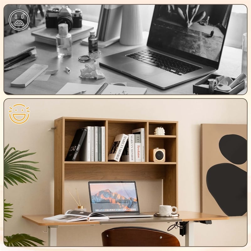 Pemberly Row Computer Desktop Bookcase Countertop Storage Bookshelf in Natural