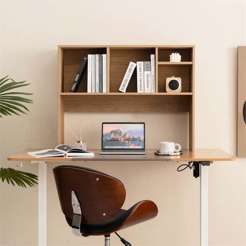Pemberly Row Computer Desktop Bookcase Countertop Storage Bookshelf in Natural