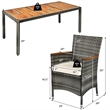 Pemberly Row 9PCS Patio Rattan Dining Set Wood Table Chair Set Mix Gray