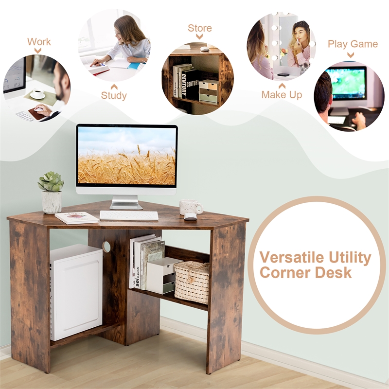 Pemberly Row Corner Computer Desk Writing Workstation Rustic Brown