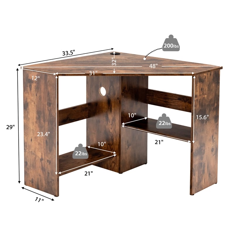 Pemberly Row Corner Computer Desk Writing Workstation Rustic Brown
