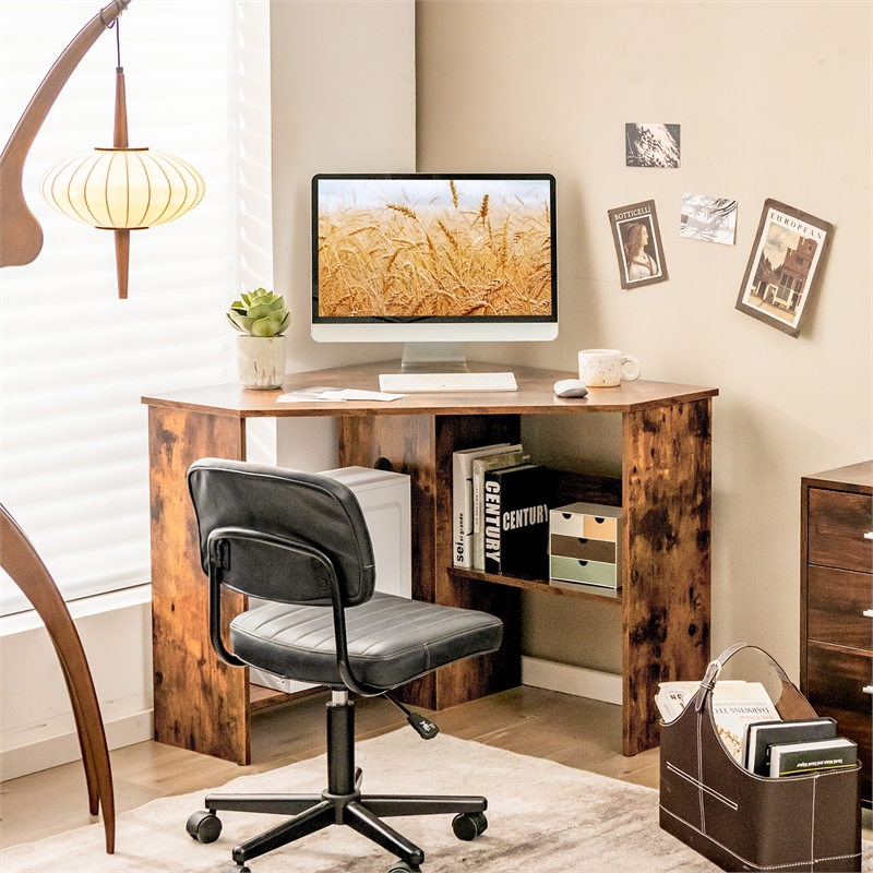 Pemberly Row Corner Computer Desk Writing Workstation Rustic Brown