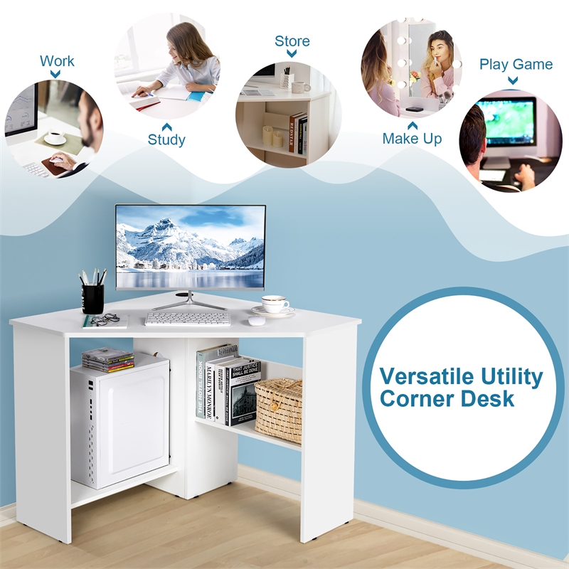 Pemberly Row Contemporary Wood Corner Computer Desk Writing Workstation in White