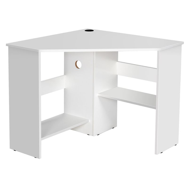 Pemberly Row Contemporary Wood Corner Computer Desk Writing Workstation in White