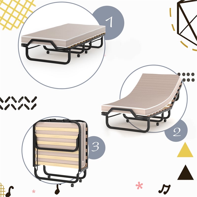 Pemberly Row Folding Bed Rollaway Guest Bed with Memory Foam Black