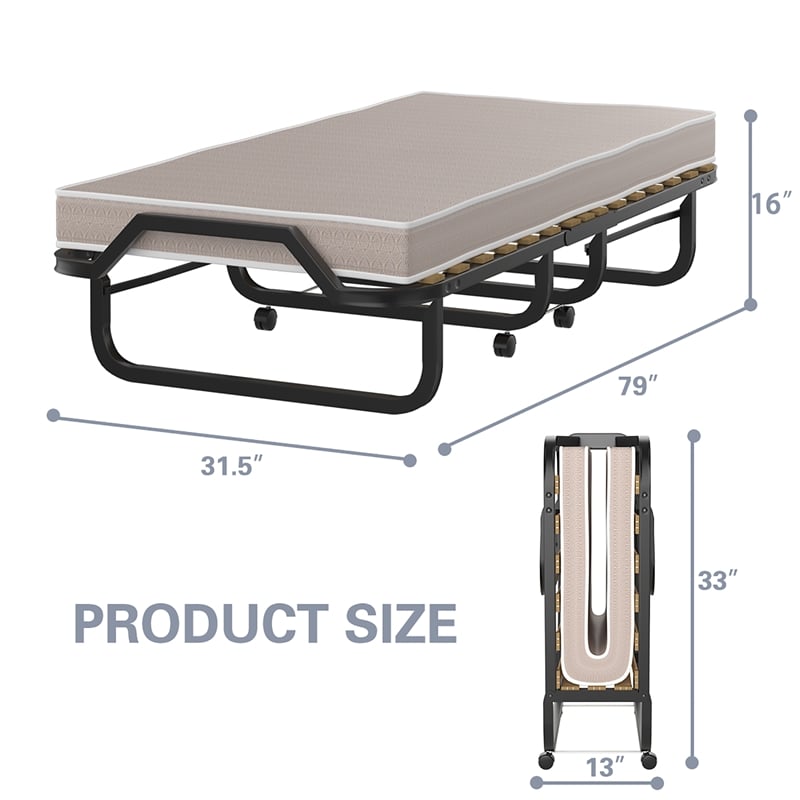 Pemberly Row Folding Bed Rollaway Guest Bed with Memory Foam Black