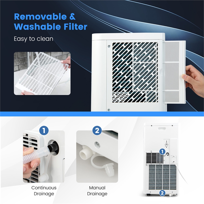 Pemberly Row Contemporary Plastic 8000 BTU Portable Air Conditioner in White