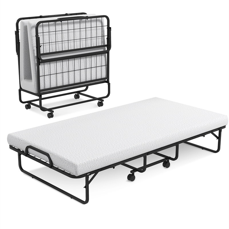 Pemberly Row Heavy Duty Foldable Bed Metal Guest Bed Daybed in White