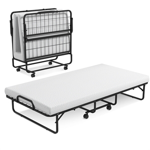 Pemberly Row Heavy Duty Foldable Bed Metal Guest Bed Daybed in White