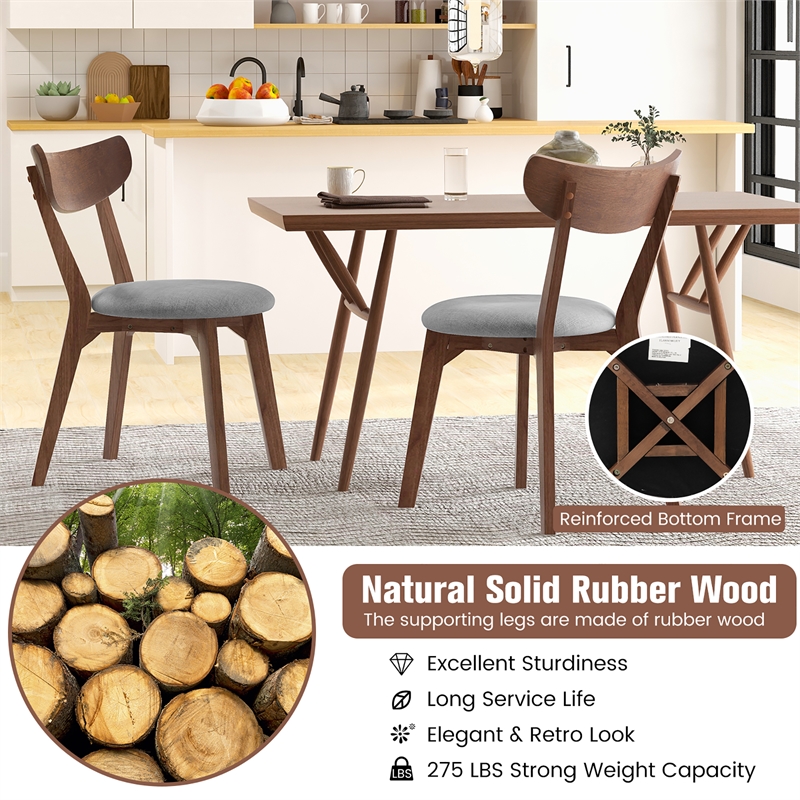 Pemberly Row Set of 2 Dining Chair Upholstered Curved Back Side Chair Walnut