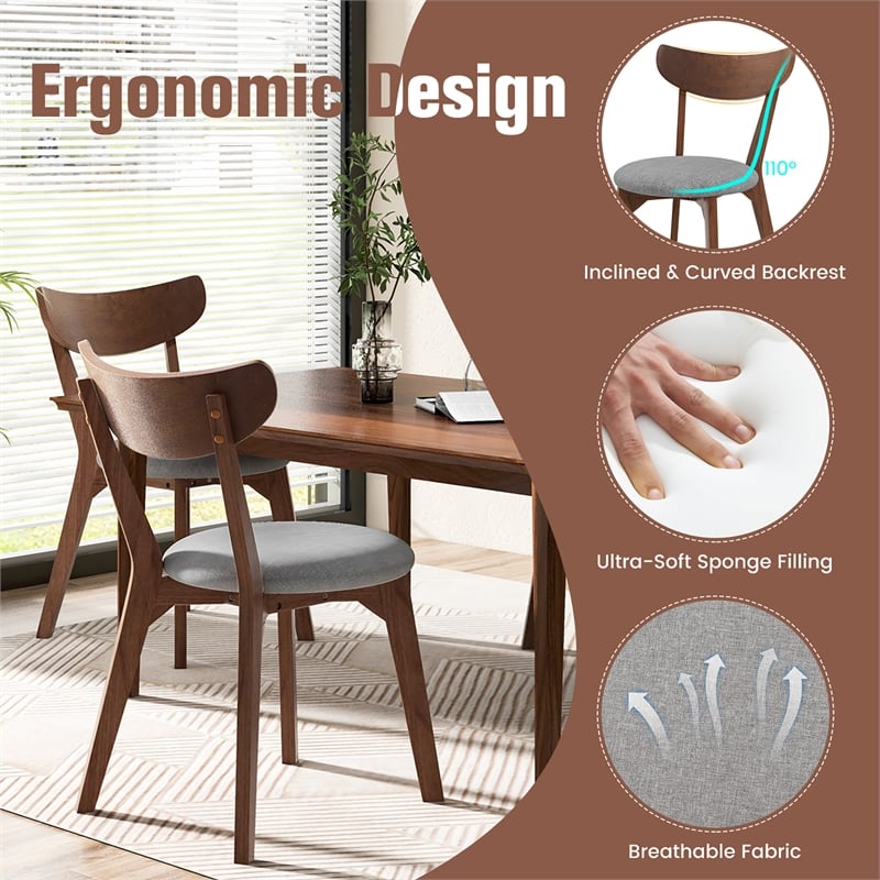 Pemberly Row Set of 2 Dining Chair Upholstered Curved Back Side Chair Walnut