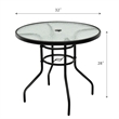 Pemberly Row Patio Round Table Tempered Glass Steel Frame in White