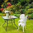 Pemberly Row Outdoor Patio Square Table Tempered Glass Steel Frame in Black