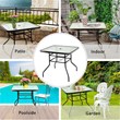 Pemberly Row Outdoor Patio Square Table Tempered Glass Steel Frame in Black