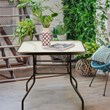 Pemberly Row Outdoor Patio Square Table Tempered Glass Steel Frame in Black