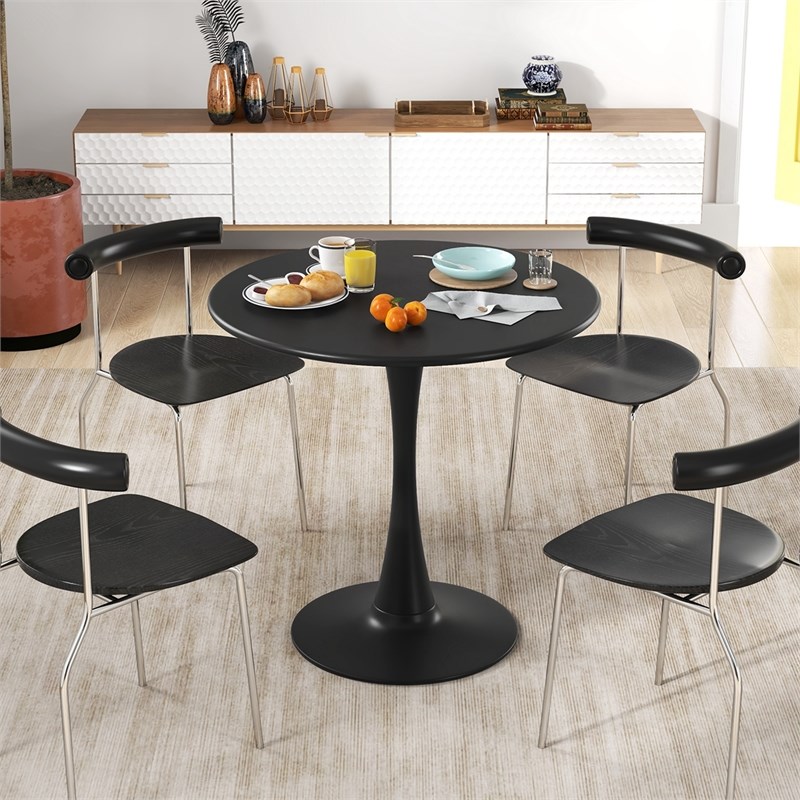 Pemberly Row 31.5 inch Round Dining Table PP Ring Modern Bistro Table Black