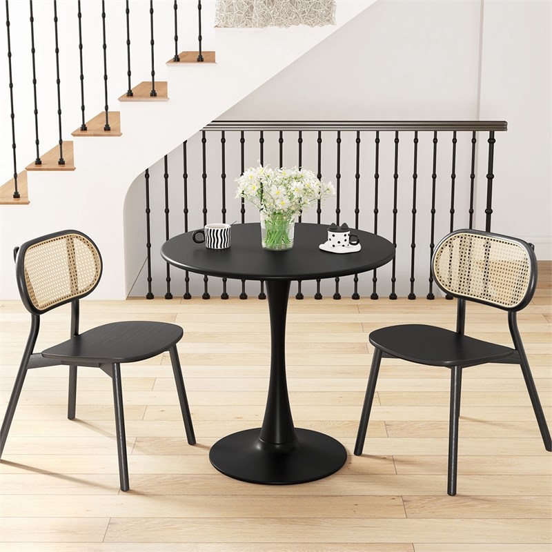 Pemberly Row 31.5 inch Round Dining Table PP Ring Modern Bistro Table Black