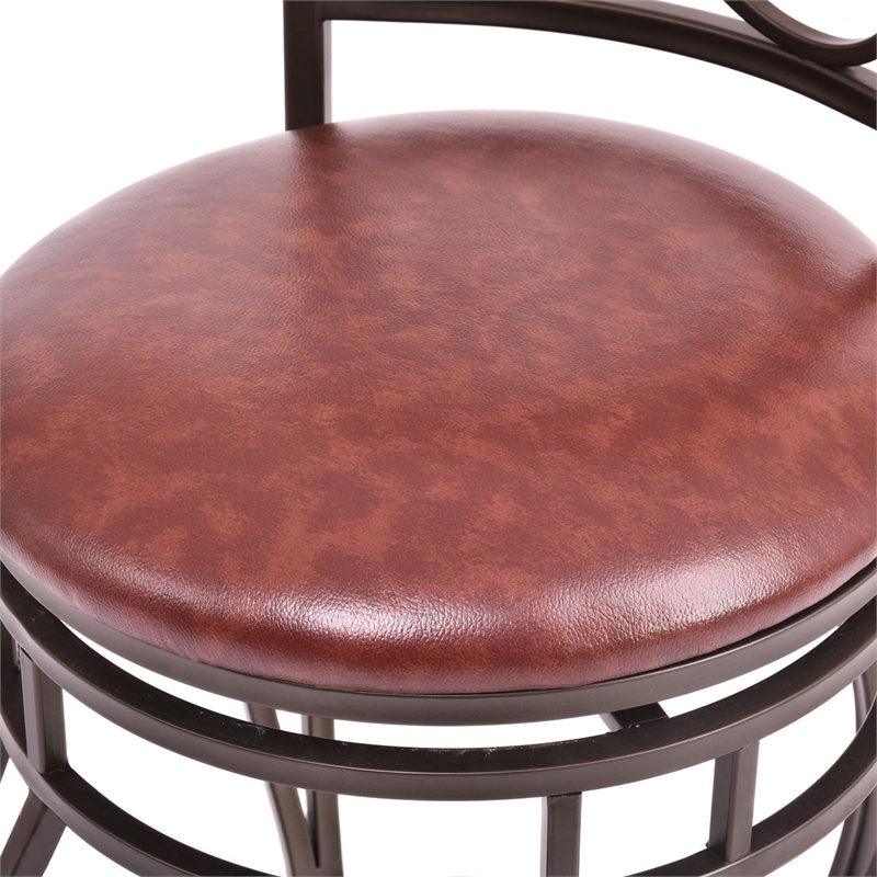 Pemberly Row Set of 2 Vintage Bar Stools Swivel Padded Seat Bistro Pub Brown