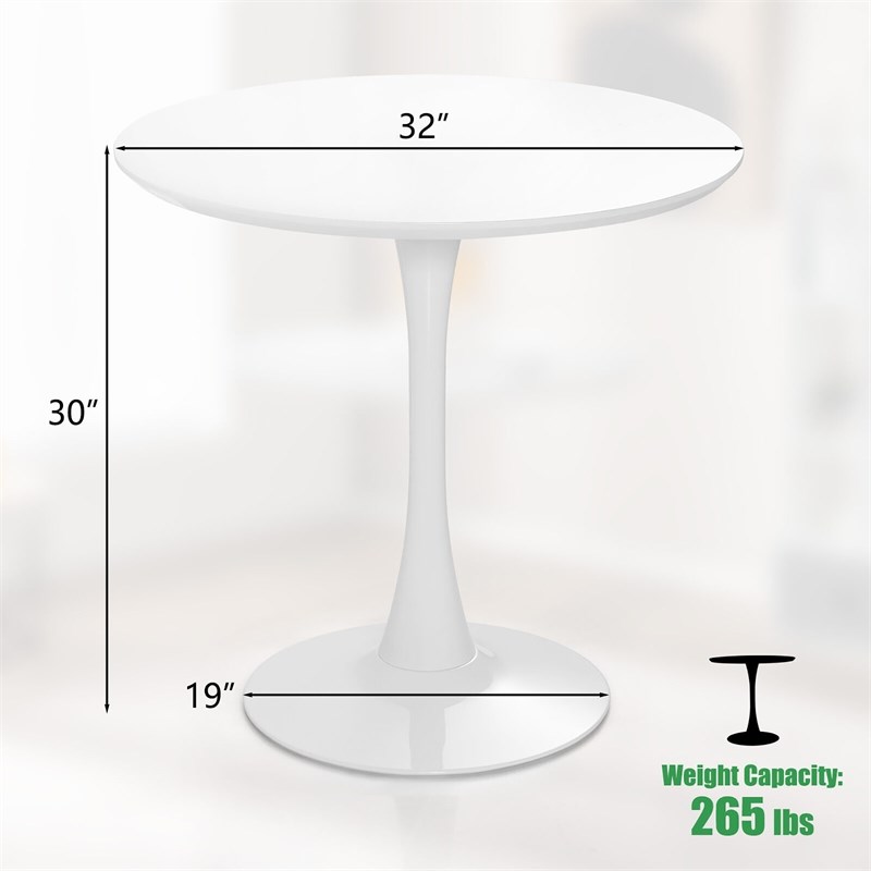 Pemberly Row Modern Tulip Kitchen Table Round Dining Table w/ MDF Top White