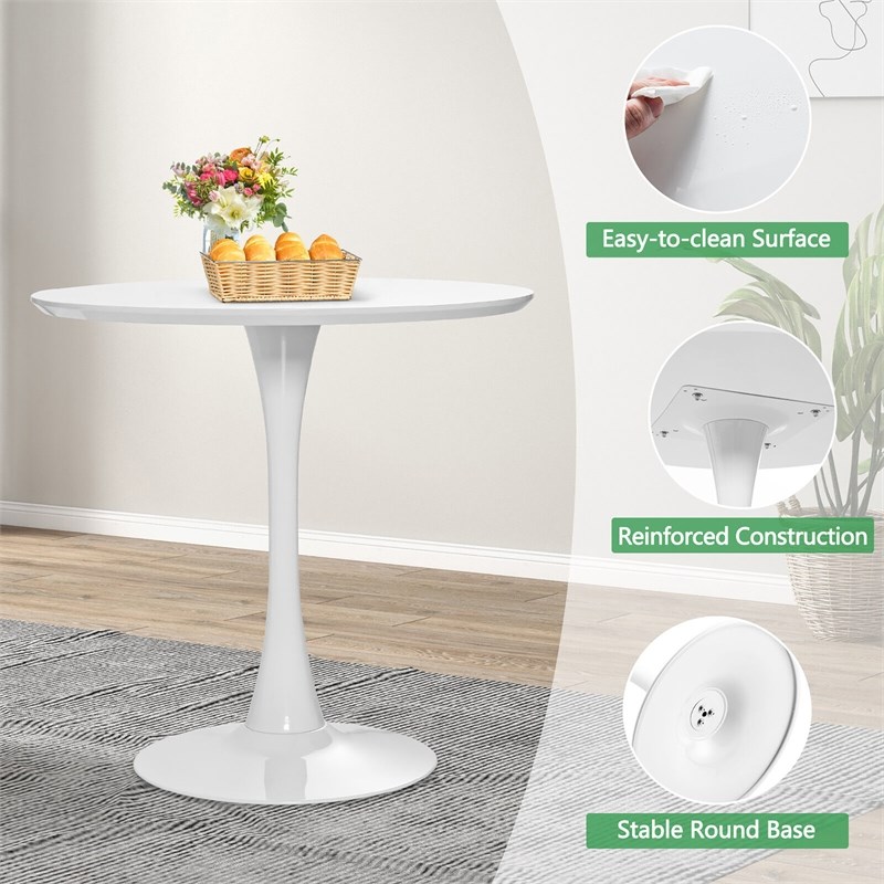 Pemberly Row Modern Tulip Kitchen Table Round Dining Table w/ MDF Top White