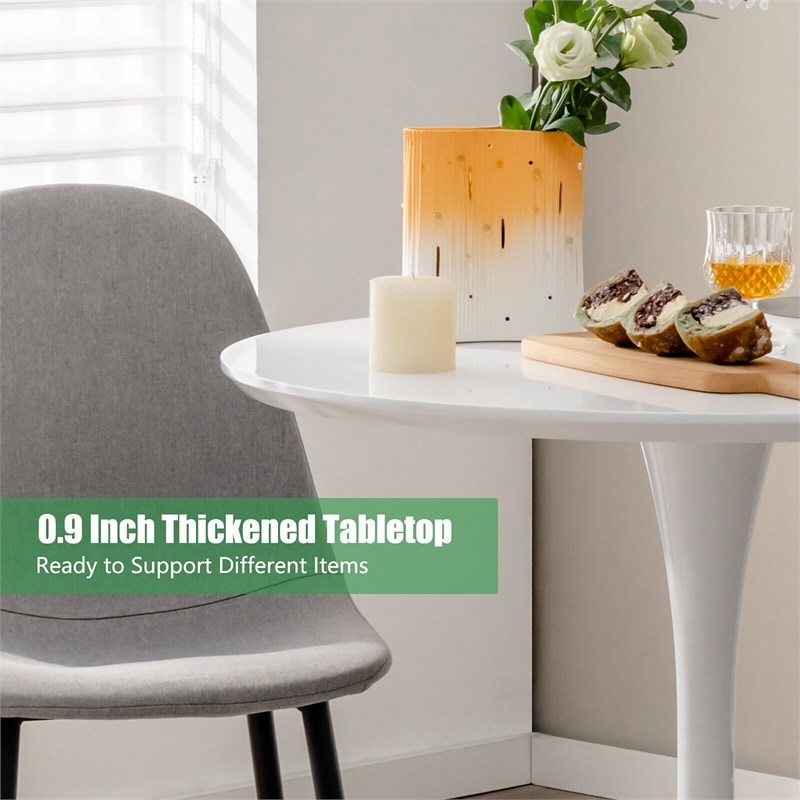 Pemberly Row Modern Tulip Kitchen Table Round Dining Table w/ MDF Top White
