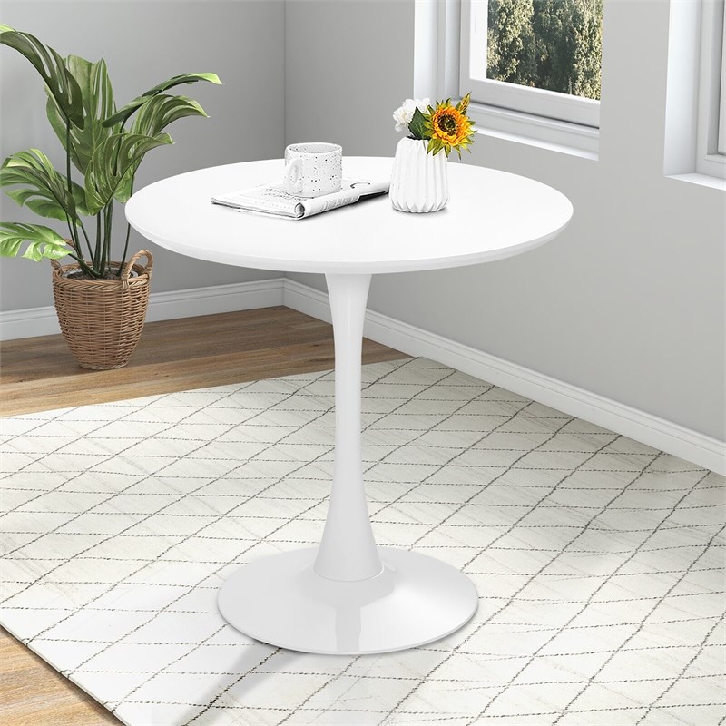 Pemberly Row Modern Tulip Kitchen Table Round Dining Table w/ MDF Top White