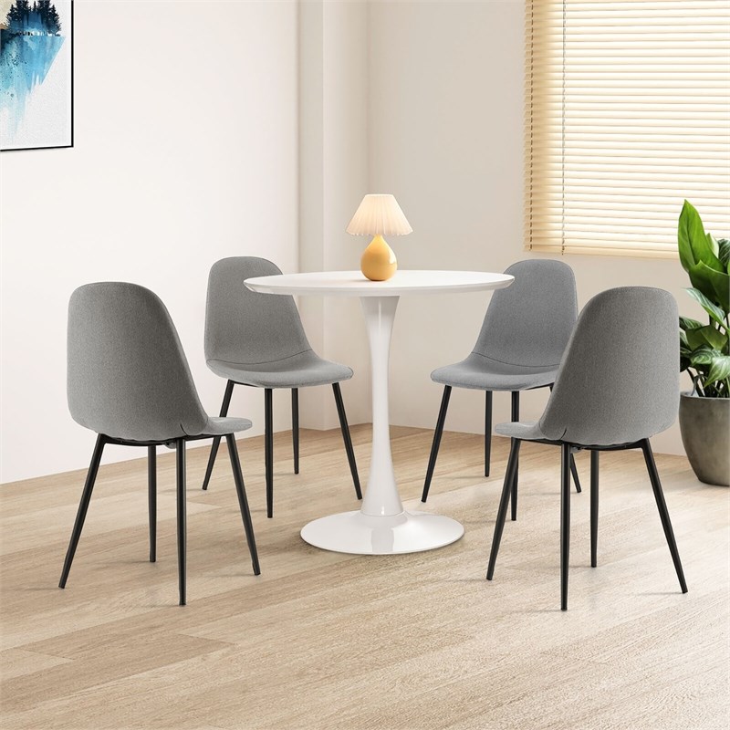 Pemberly Row Modern Tulip Kitchen Table Round Dining Table w/ MDF Top White