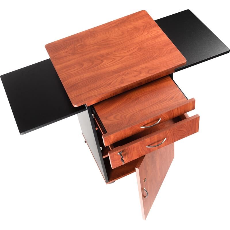 Pemberly Row Modern Wood Multimedia Cart in Wild Cherry/Black