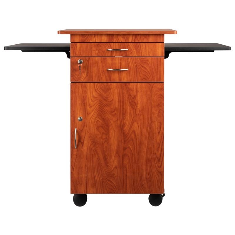 Pemberly Row Modern Wood Multimedia Cart in Wild Cherry/Black