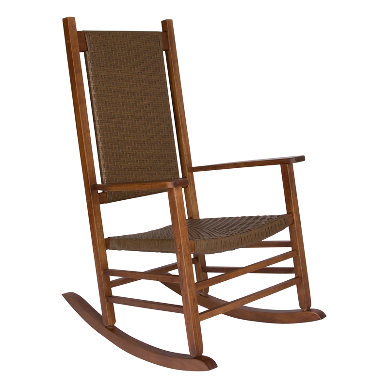 Pemberly Row Traditional Hardwood Patio Porch Rocker in Brown