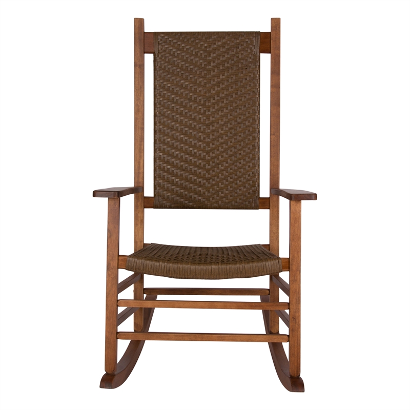 Pemberly Row Traditional Hardwood Patio Porch Rocker in Brown