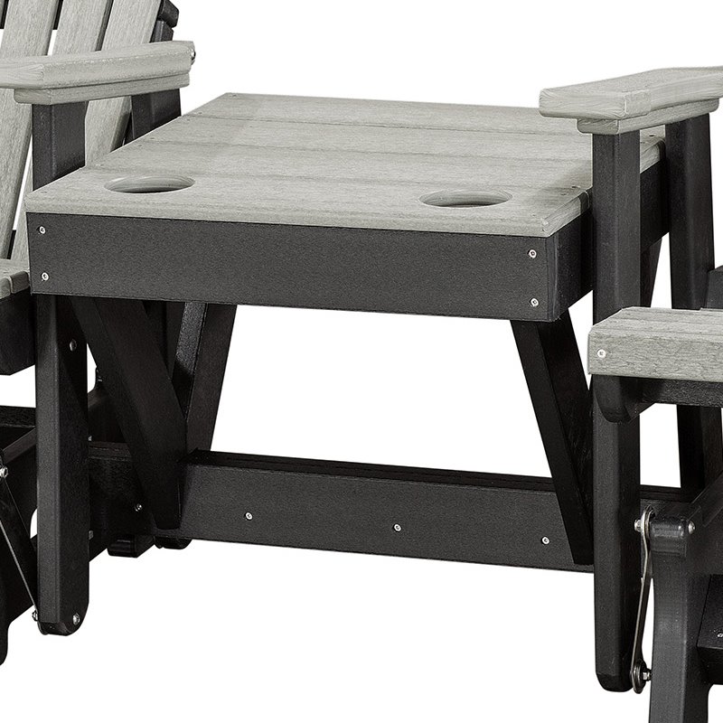 Pemberly Row Resin Double Glider w/Center Table in Gray/Black