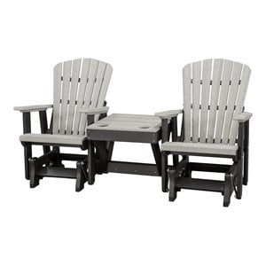 Pemberly Row Resin Double Glider w/Center Table in Gray/Black