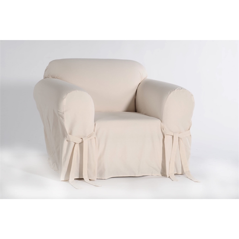 Pemberly Row Cotton Twill One Piece Chair Slipcover in Natural