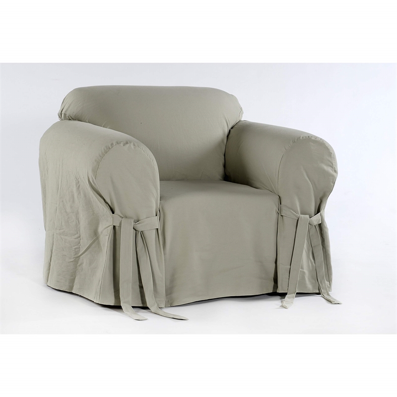 Pemberly Row Cotton Twill One Piece Chair Slipcover in Natural