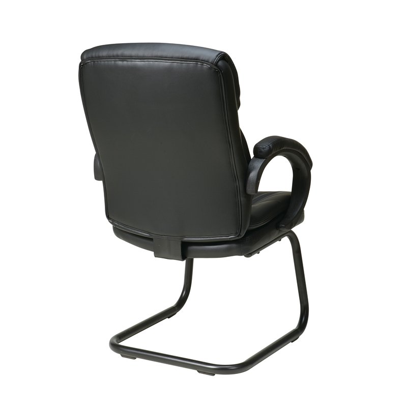 Pemberly Row Bonded Black Leather Guest Chair with Padded Arms