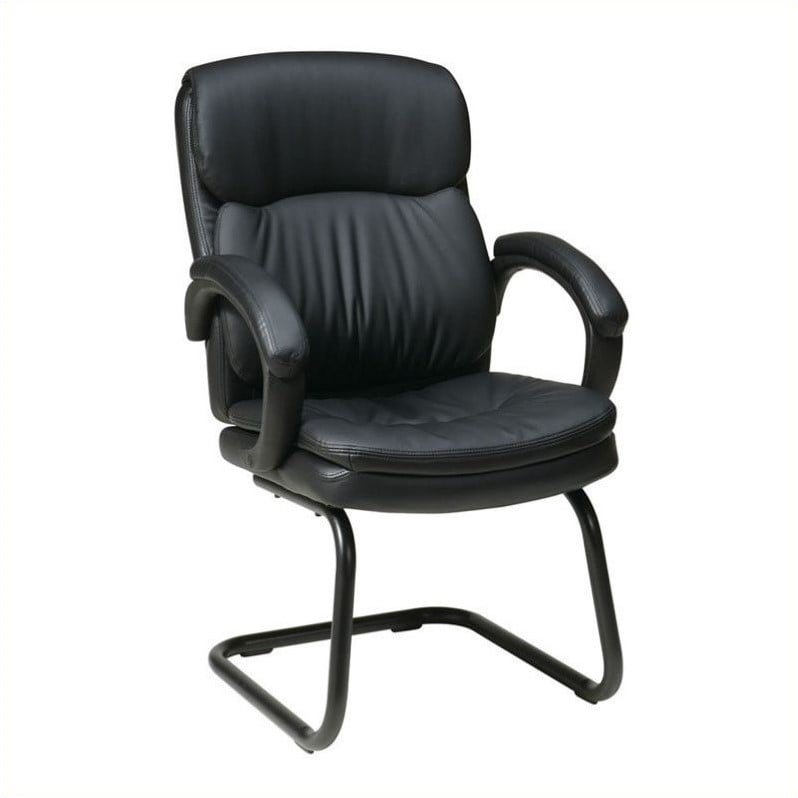 Pemberly Row Bonded Black Leather Guest Chair with Padded Arms