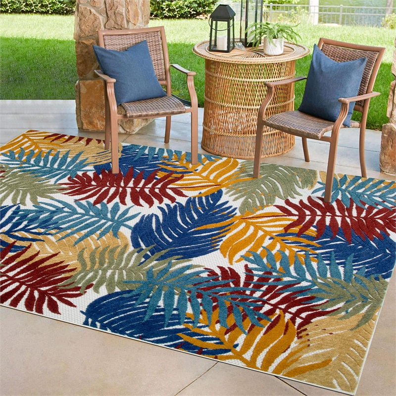 Pemberly Row Talipot Palm Indoor Outdoor Area Rug Rectangle 3'x5'