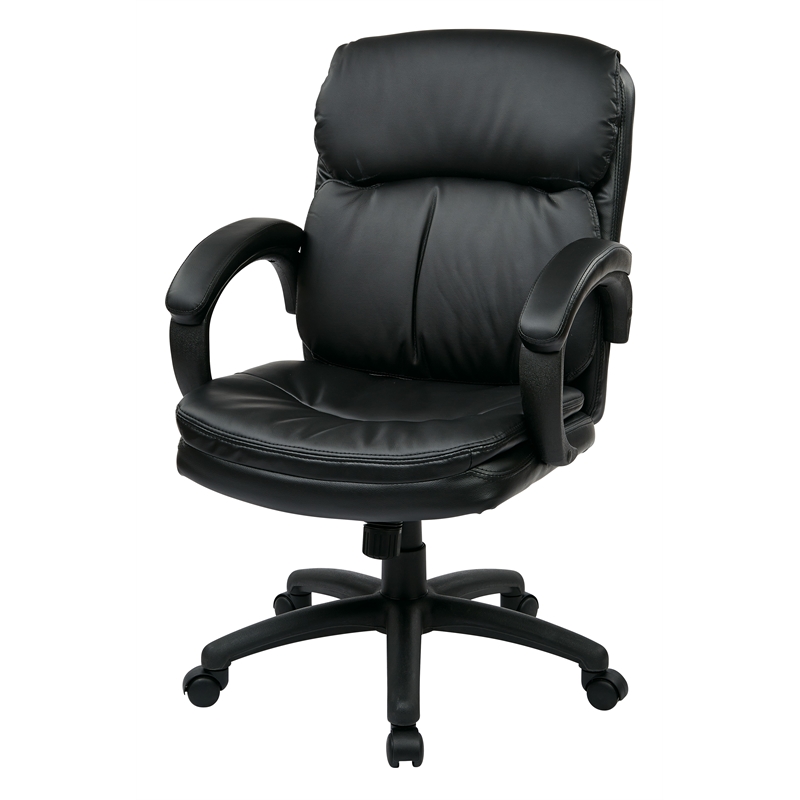 Pemberly Row Mid Back Eco Leather Executive Office Chair in Black