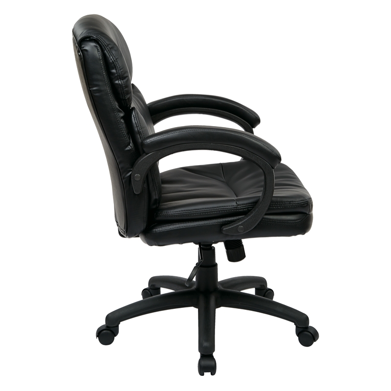 Pemberly Row Mid Back Eco Leather Executive Office Chair in Black