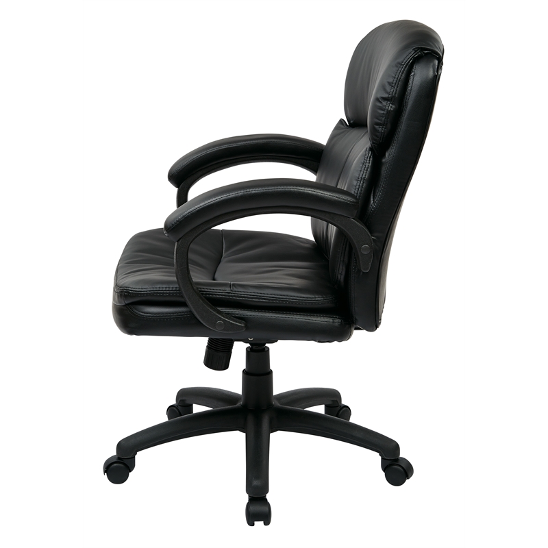 Pemberly Row Mid Back Eco Leather Executive Office Chair in Black