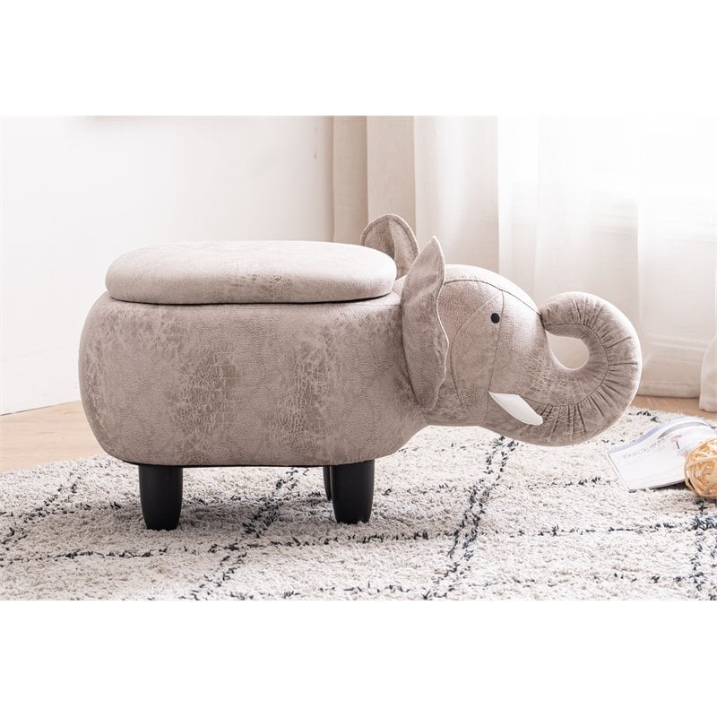 Pemberly Row The Elephant Fabric Storage Ottoman/Stool in Gray/Black