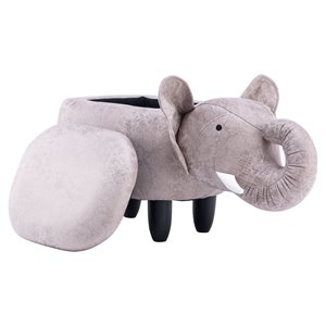Pemberly Row The Elephant Fabric Storage Ottoman/Stool in Gray/Black