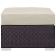 Pemberly Row Square Fabric and Rattan Patio Ottoman in Espresso/Beige