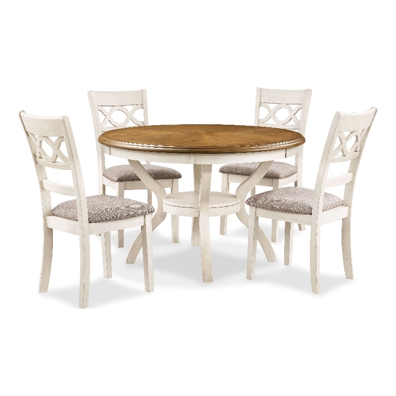 Pemberly Row Contemporary 5-Piece Solid Wood Dining Set in Beige/Brown