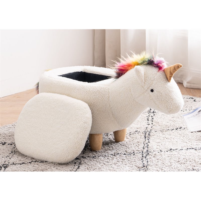 Pemberly Row The Unicorn Fabric Storage Ottoman/Stool in White/Natural